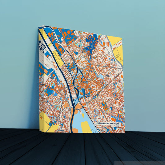 Châlons-En-Champagne France Colorful City Map Canvas Print