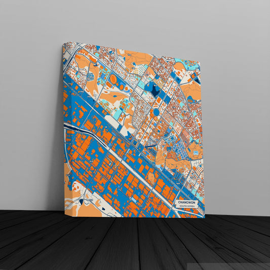 Changwon South Korea Colorful City Map Canvas Print