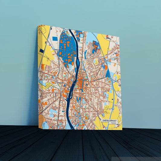 Châtellerault France Colorful City Map Canvas Print