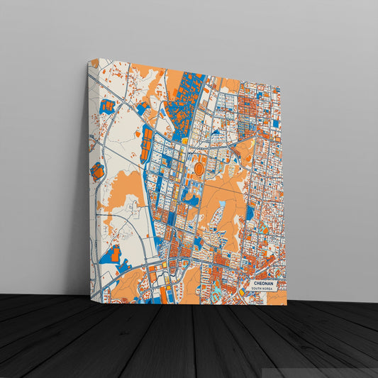 Cheonan South Korea Colorful City Map Canvas Print