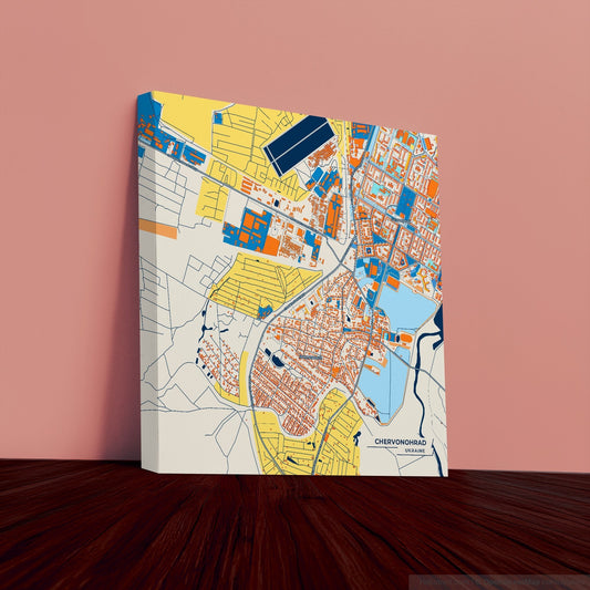Червоноград Ukraine Colorful City Map Canvas Print