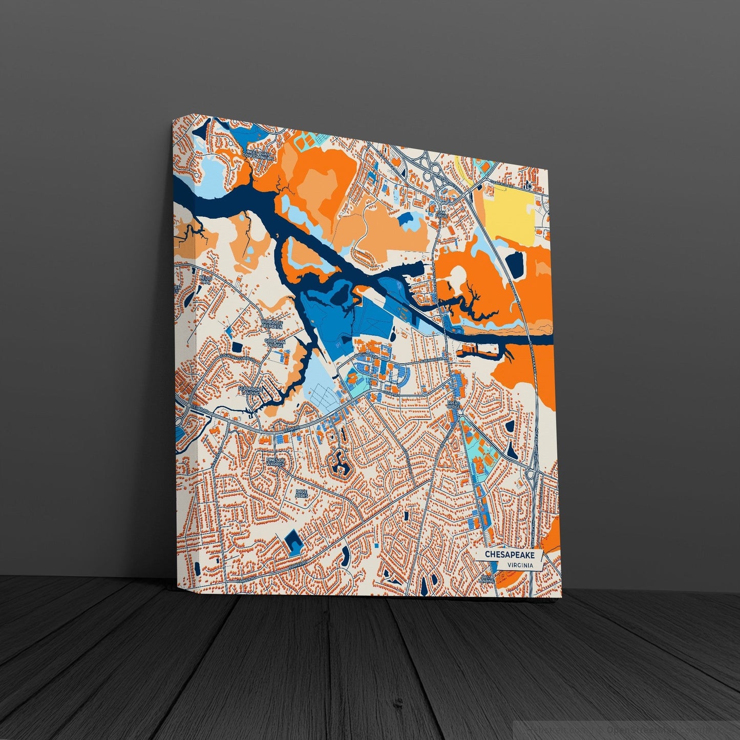 Chesapeake Virginia Colorful City Map Canvas Print
