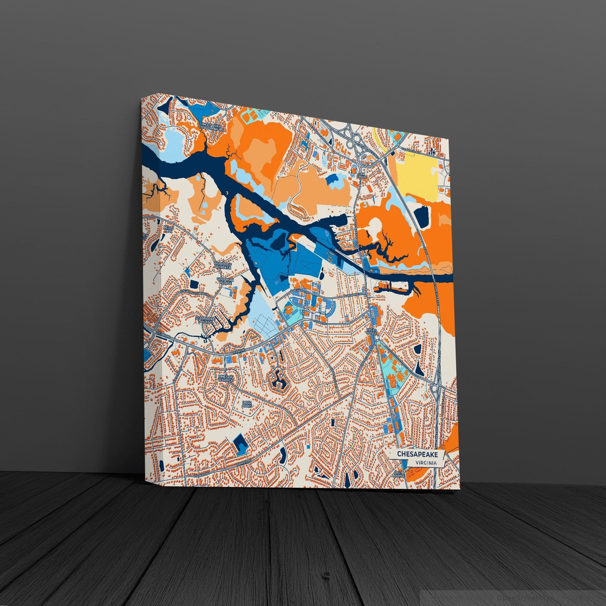 Chesapeake Virginia Colorful City Map Canvas Print