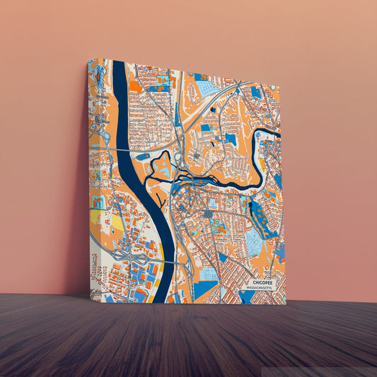 Chicopee Massachusetts Colorful City Map Canvas Print