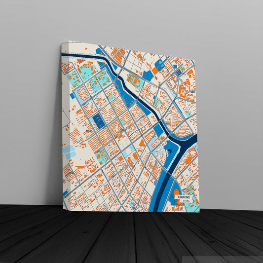 Chifeng China Colorful City Map Canvas Print