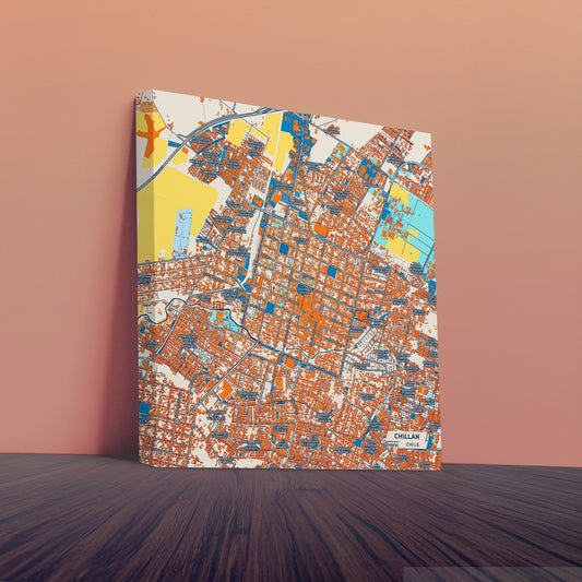 Chillan Chile Colorful City Map Canvas Print