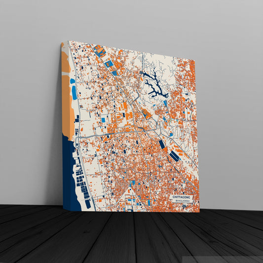 Chittagong Bangladesh Colorful City Map Canvas Print