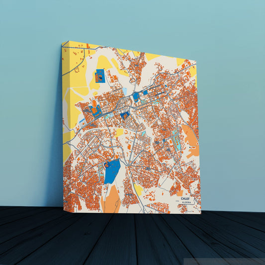 Chlef Algeria Colorful City Map Canvas Print