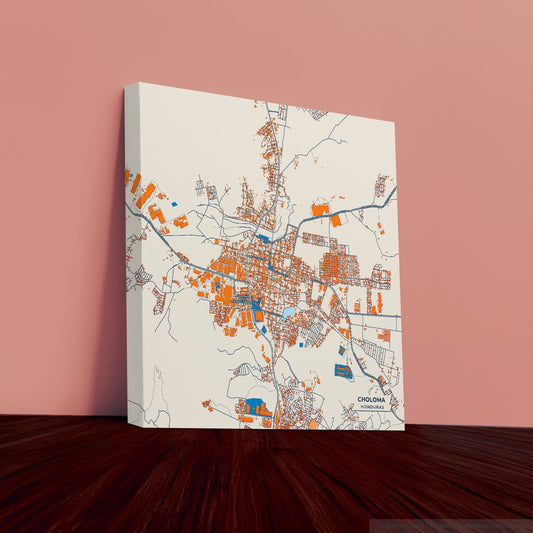 Choloma Honduras Colorful City Map Canvas Print