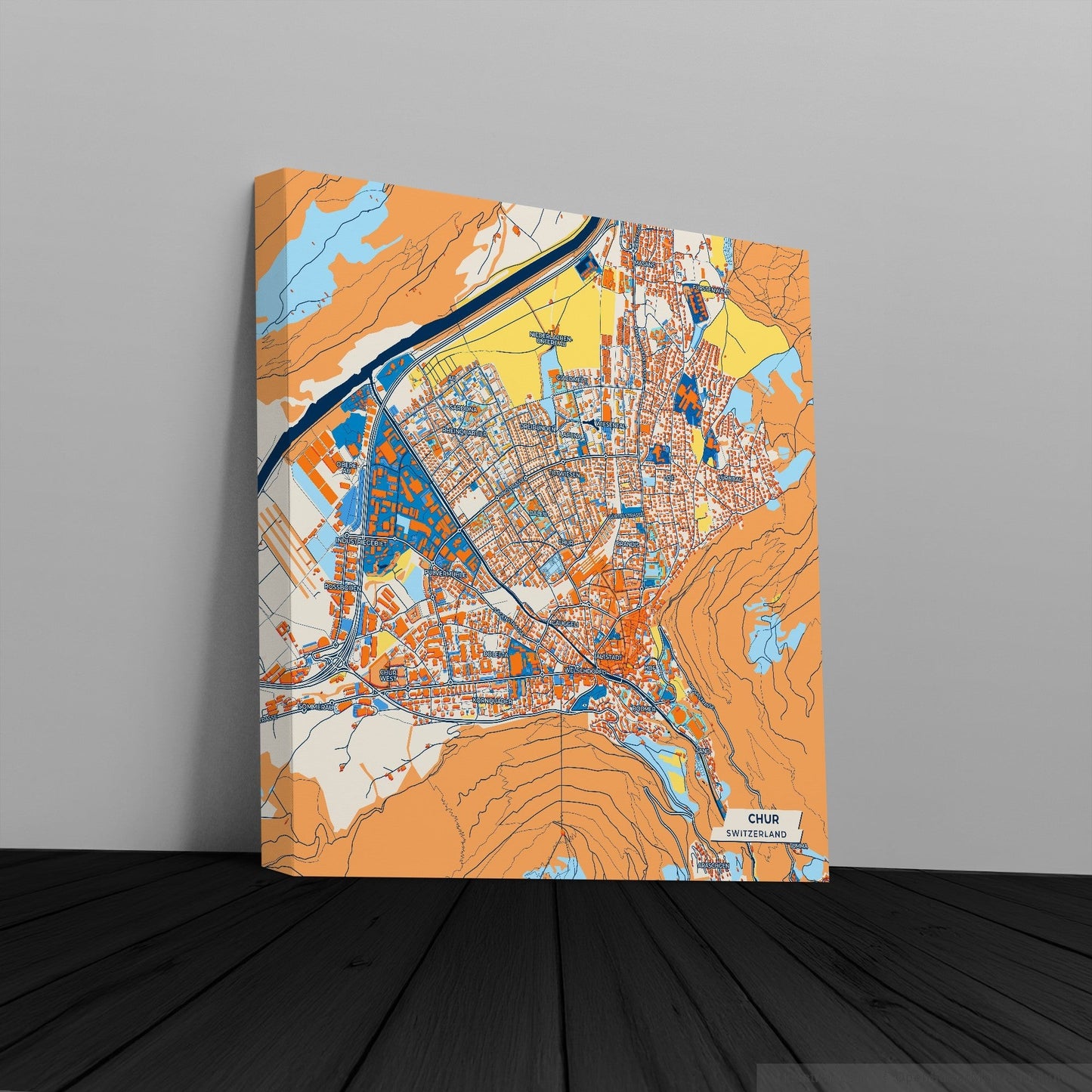 Kur Switzerland Colorful City Map Canvas Print