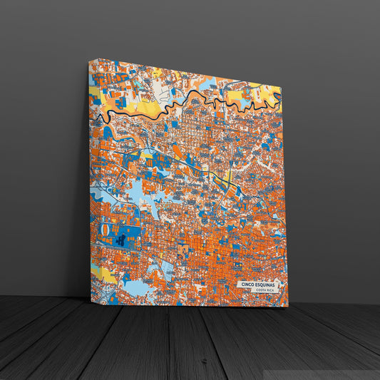 Cinco Esquinas Costa Rica Colorful City Map Canvas Print