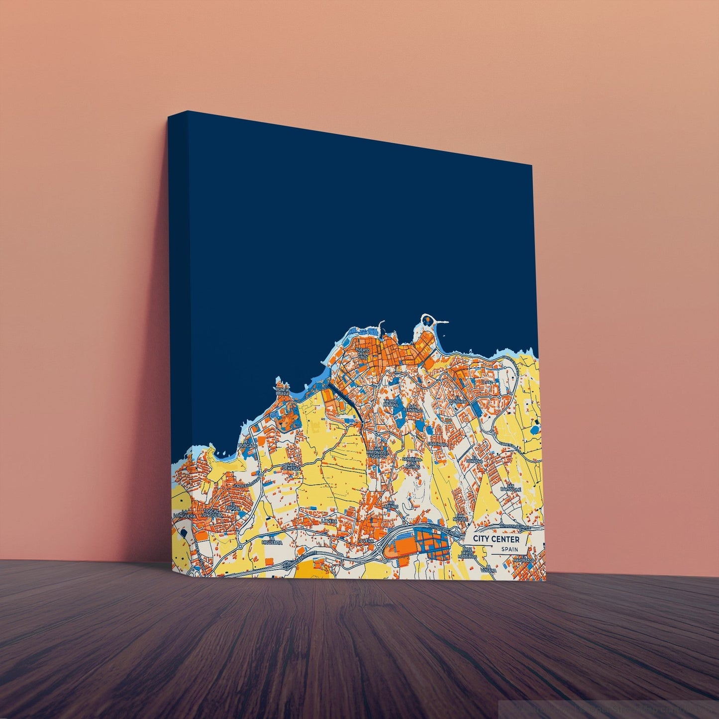 City Center Spain Colorful City Map Canvas Print