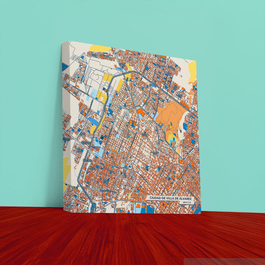 Ciudad De Villa De Álvarez Mexico Colorful City Map Canvas Print