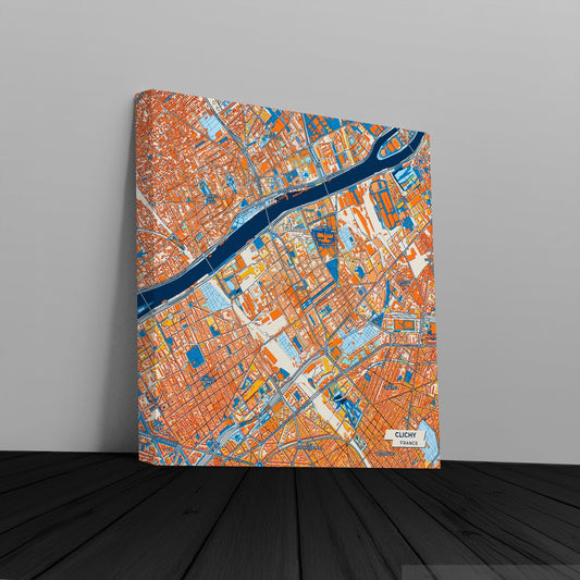 Clichy France Colorful City Map Canvas Print