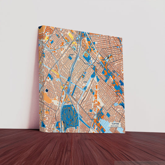 Clifton New Jersey Colorful City Map Canvas Print