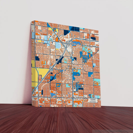 Clovis California Colorful City Map Canvas Print