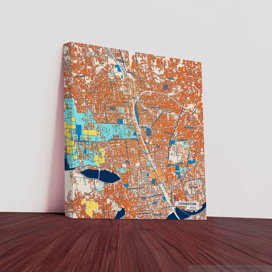 Coimbatore India Colorful City Map Canvas Print