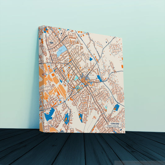 Concord North Carolina Colorful City Map Canvas Print