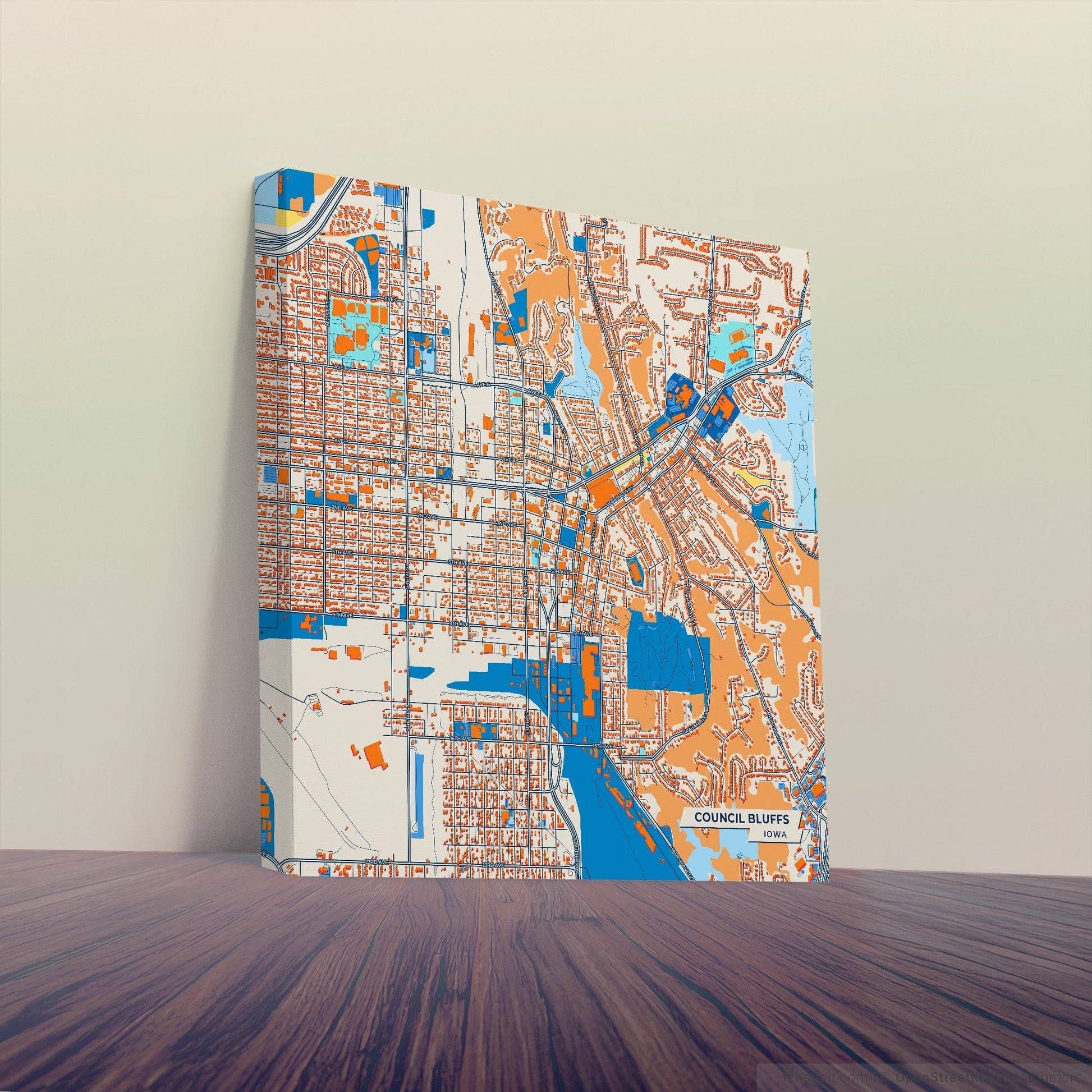 Council Bluffs Iowa Colorful City Map Canvas Print