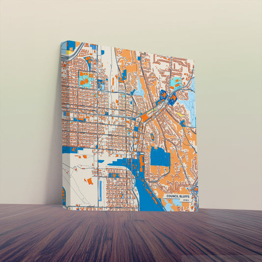 Council Bluffs Iowa Colorful City Map Canvas Print