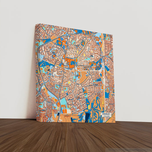 Crawley England Colorful City Map Canvas Print