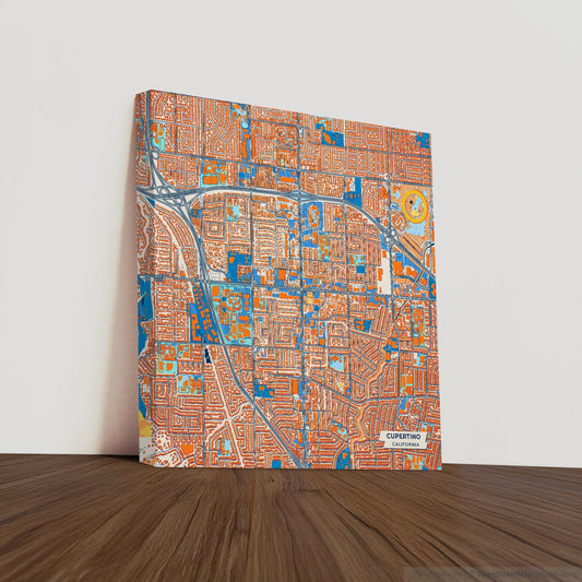 Cupertino California Colorful City Map Canvas Print