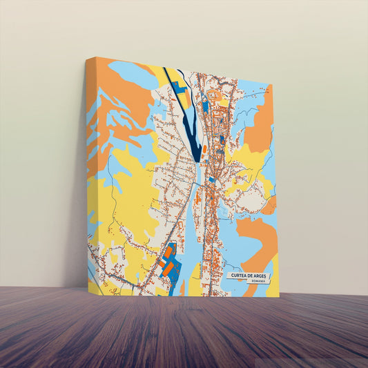 Curtea De Argeș Romania Colorful City Map Canvas Print