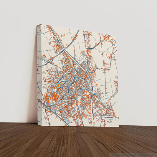 Damanhur Egypt Colorful City Map Canvas Print