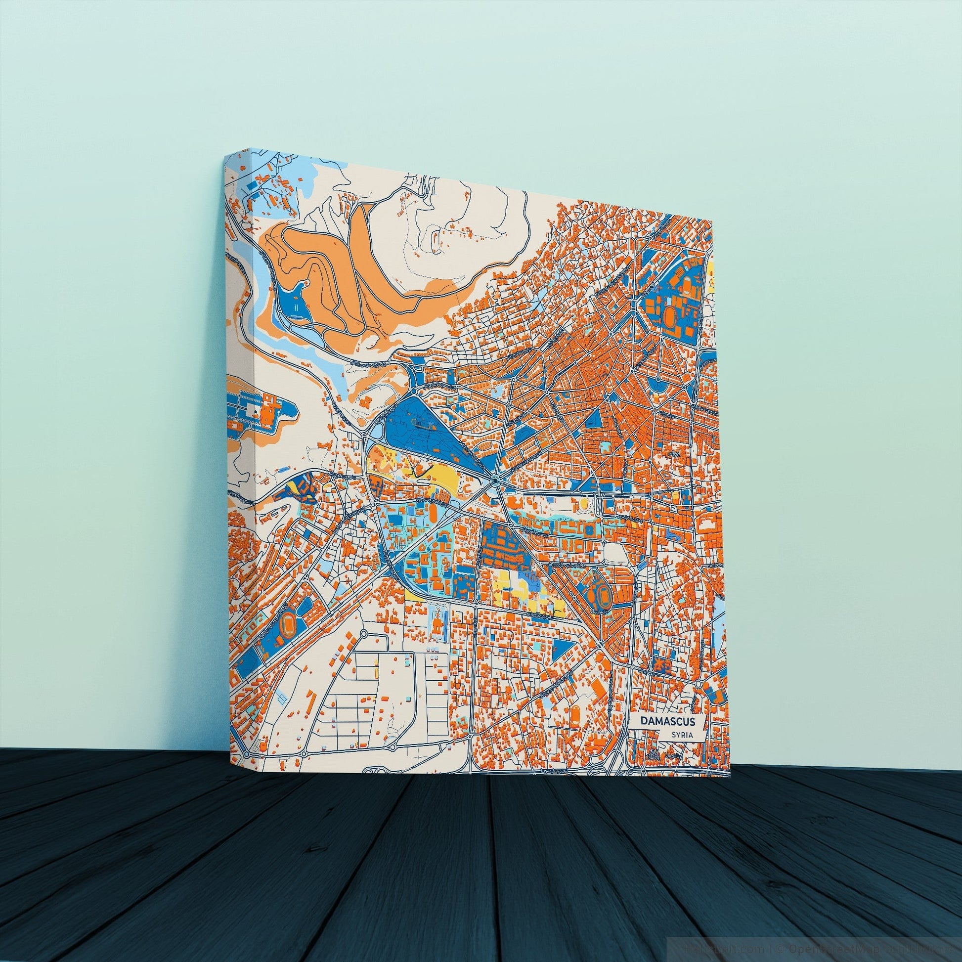 Damascus Syria Colorful City Map Canvas Print