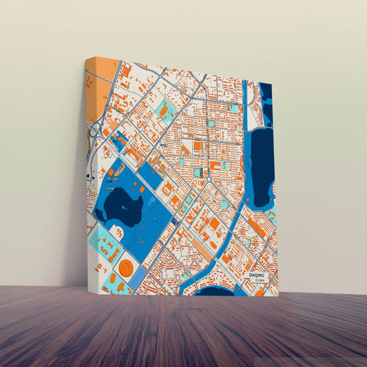 Daqing China Colorful City Map Canvas Print