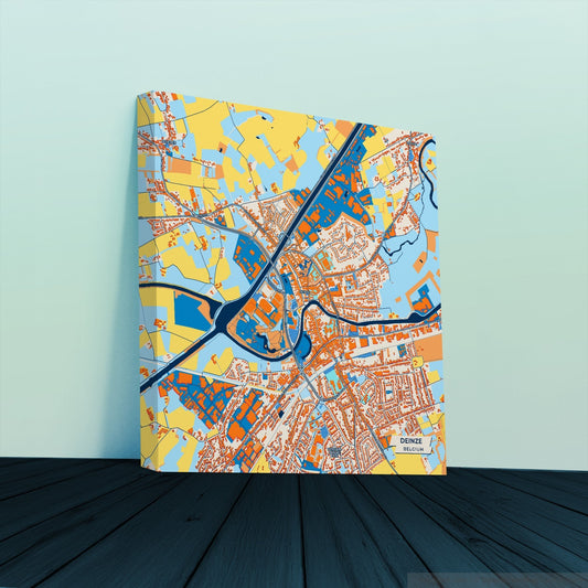 Deinze Belgium Colorful City Map Canvas Print