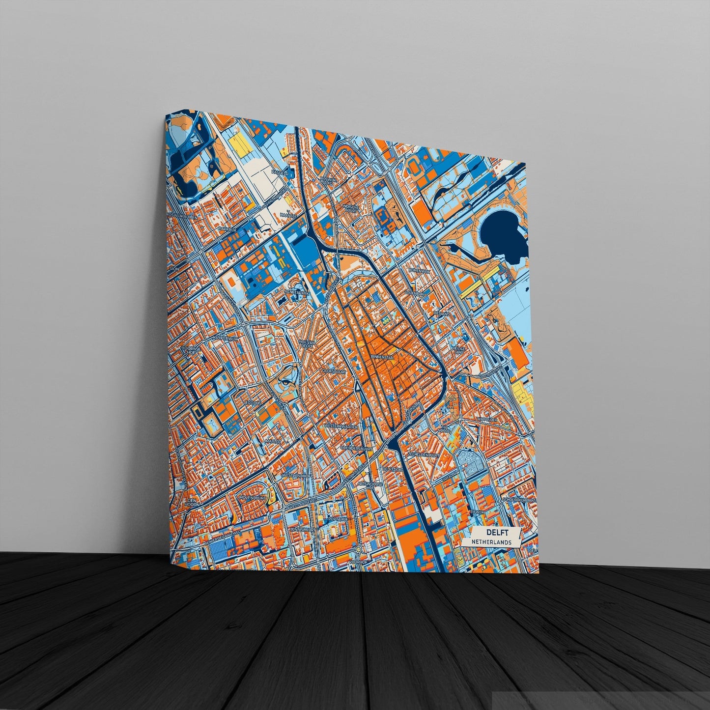 Delft Netherlands Colorful City Map Canvas Print
