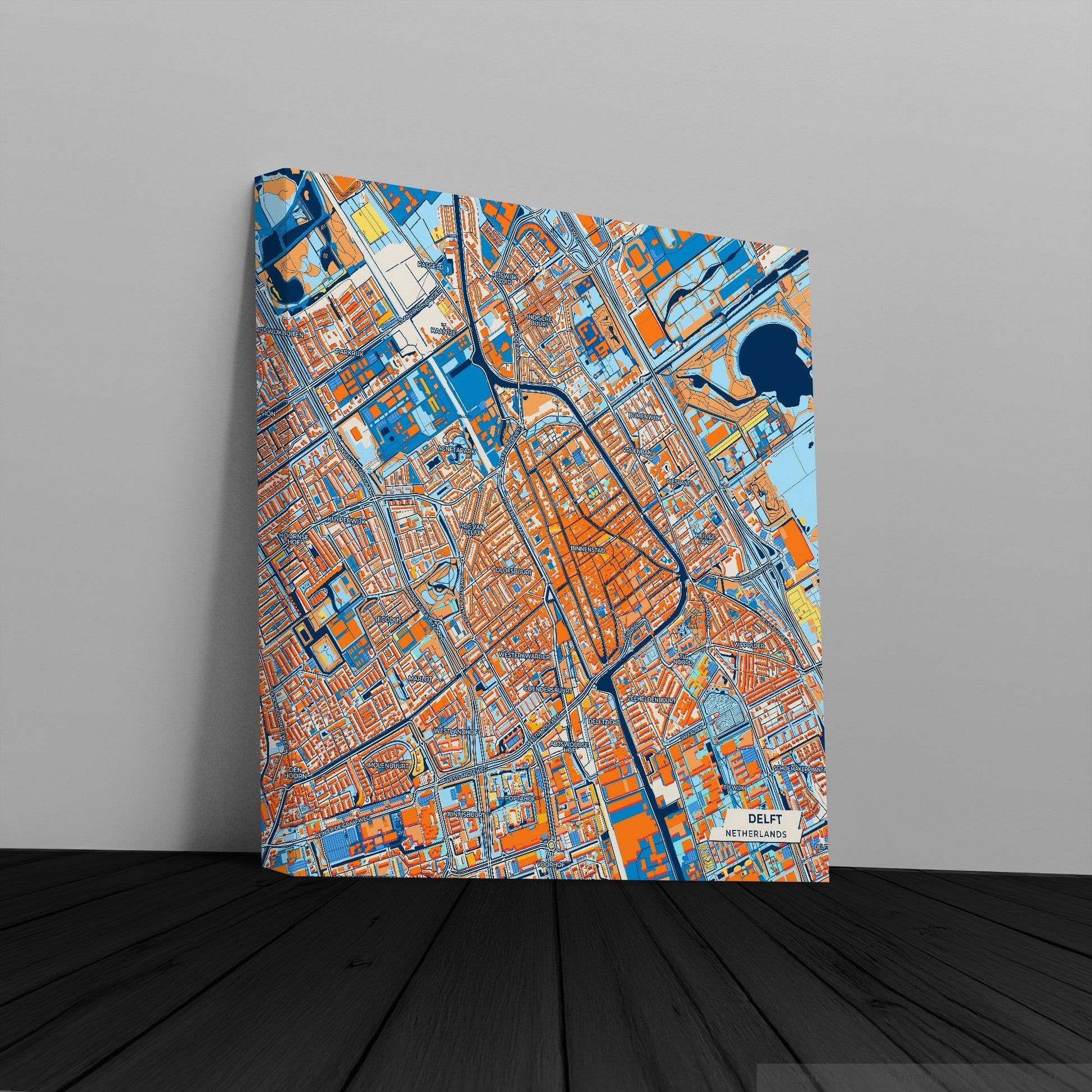Delft Netherlands Colorful City Map Canvas Print