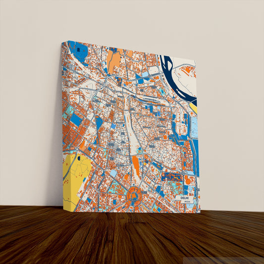 Delhi India Colorful City Map Canvas Print
