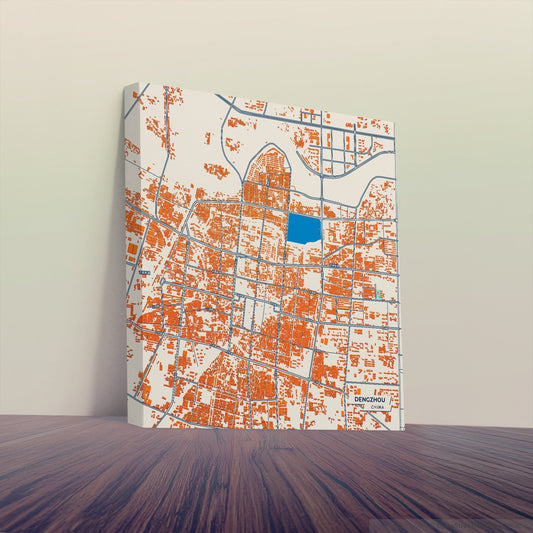 Dengzhou China Colorful City Map Canvas Print