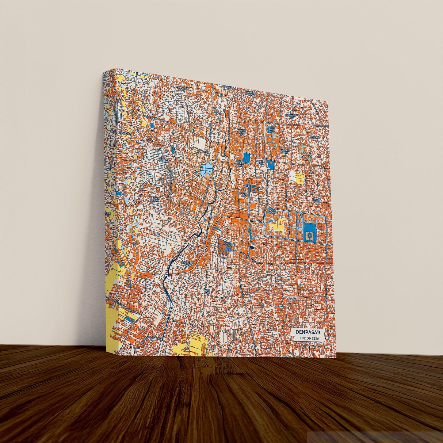 Denpasar Indonesia Colorful City Map Canvas Print