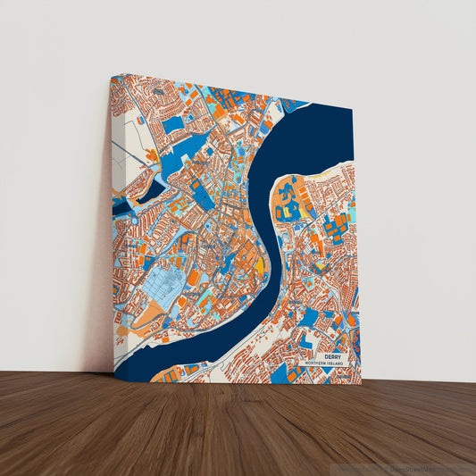 Derry Northern Ireland Colorful City Map Canvas Print