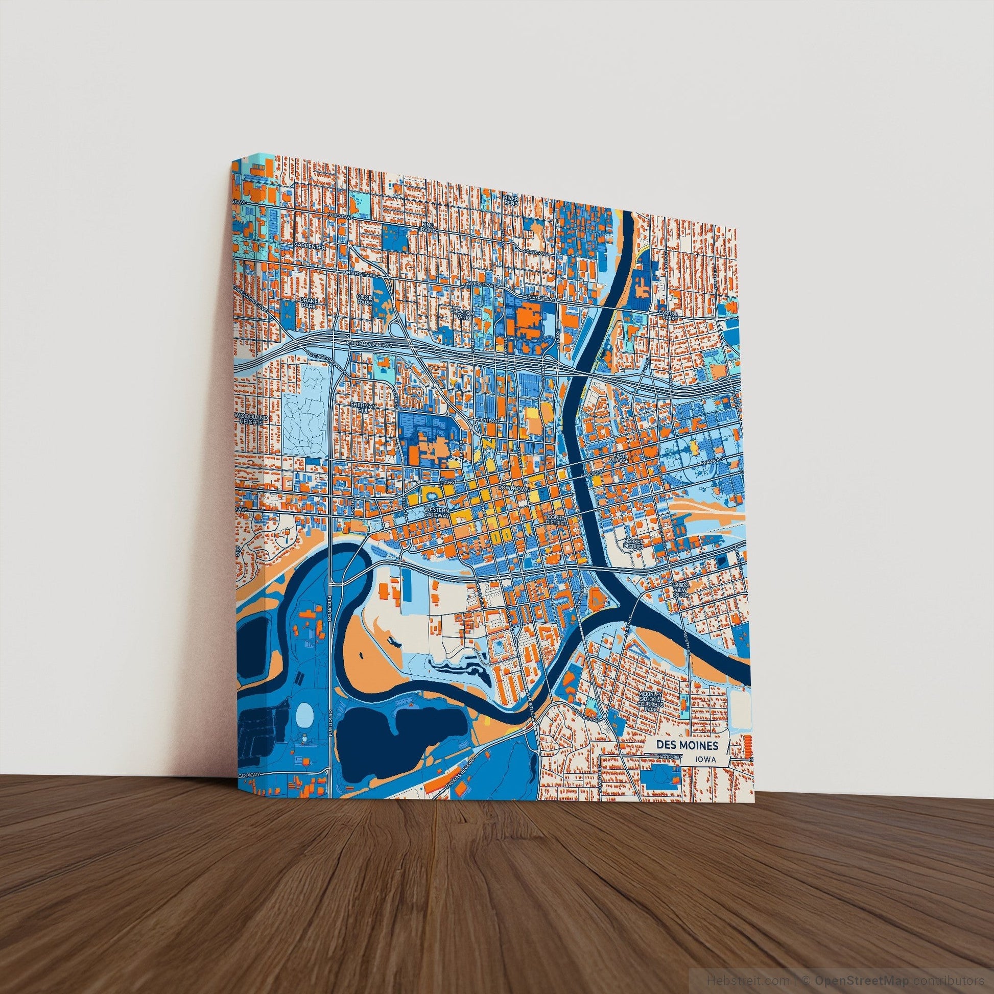 Des Moines Iowa Colorful City Map Canvas Print