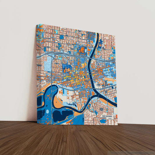 Des Moines Iowa Colorful City Map Canvas Print