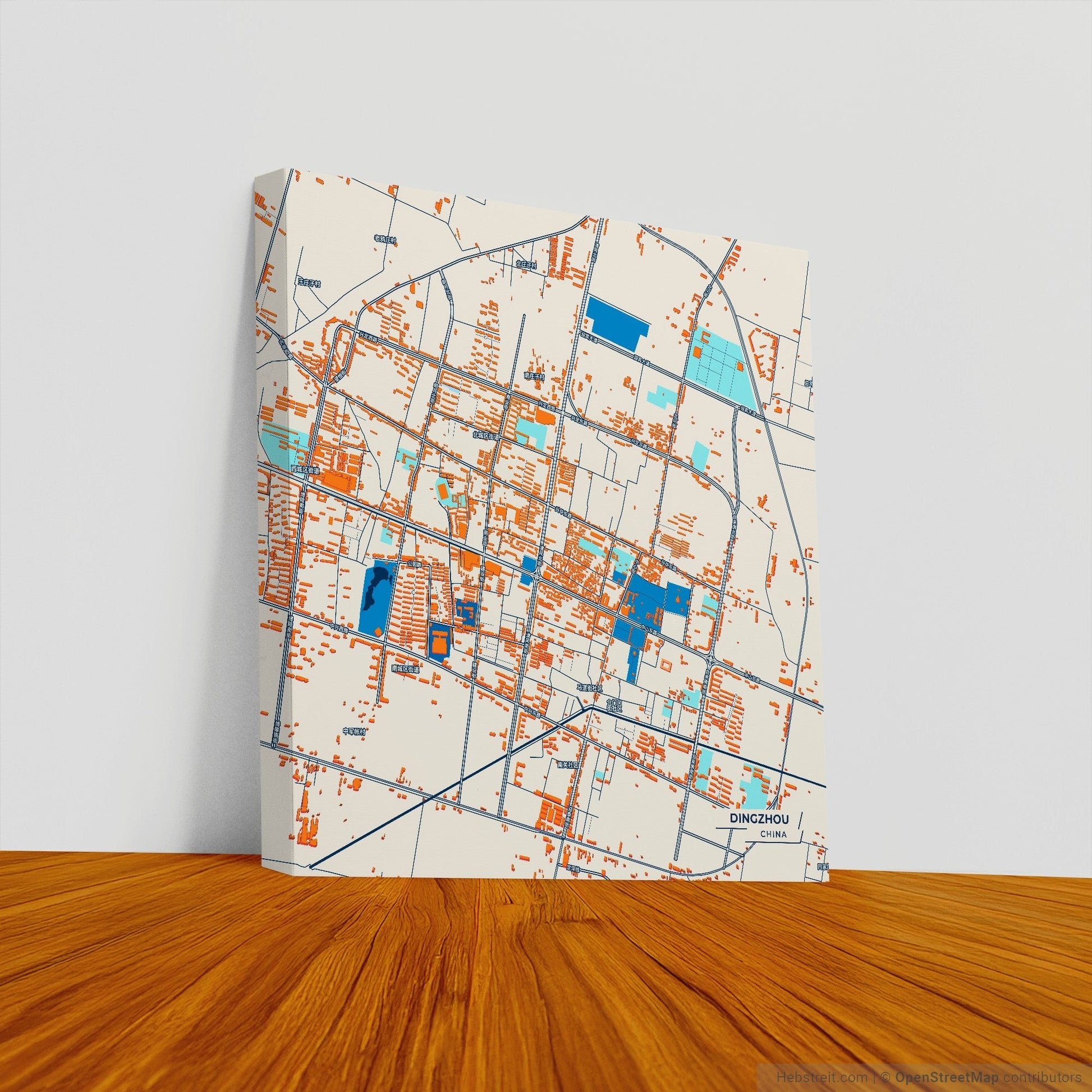 Dingzhou China Colorful City Map Canvas Print