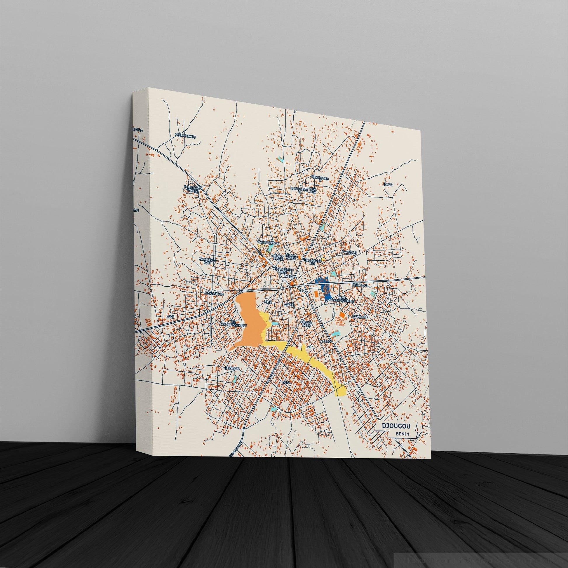 Djougou Benin Colorful City Map Canvas Print