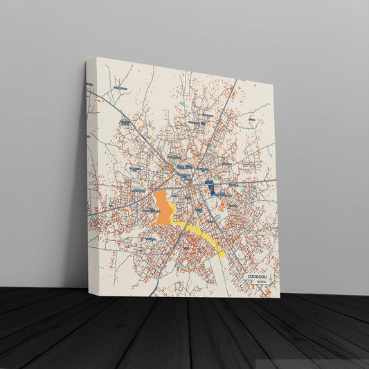 Djougou Benin Colorful City Map Canvas Print