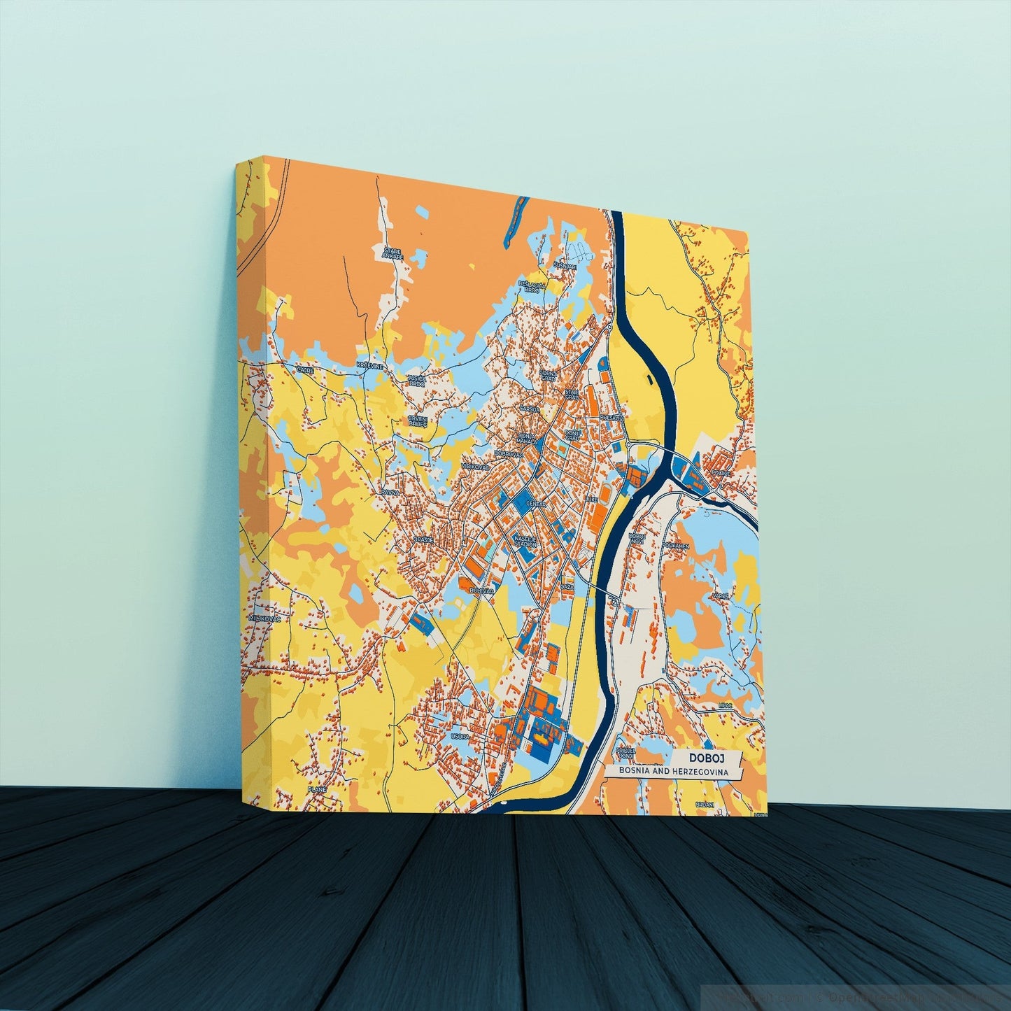 Doboj Bosnia And Herzegovina Colorful City Map Canvas Print