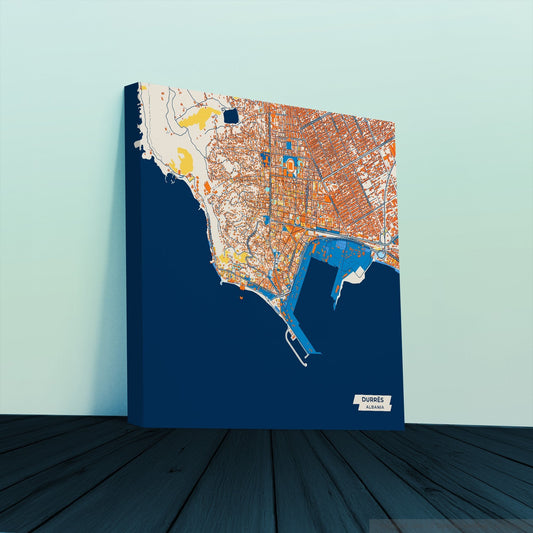 Durrës Albania Colorful City Map Canvas Print