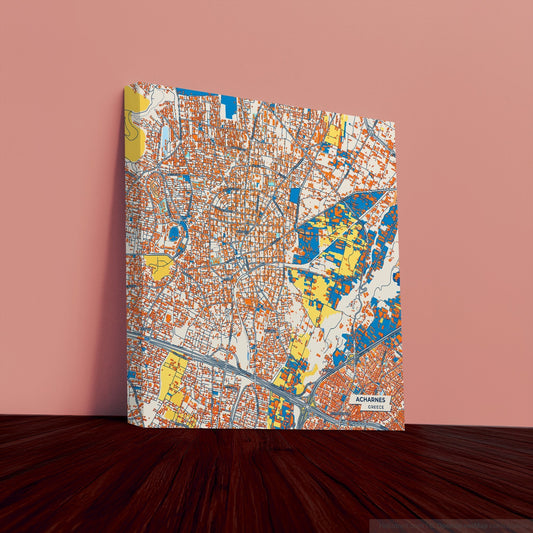 Αχαρνες Greece Colorful City Map Canvas Print