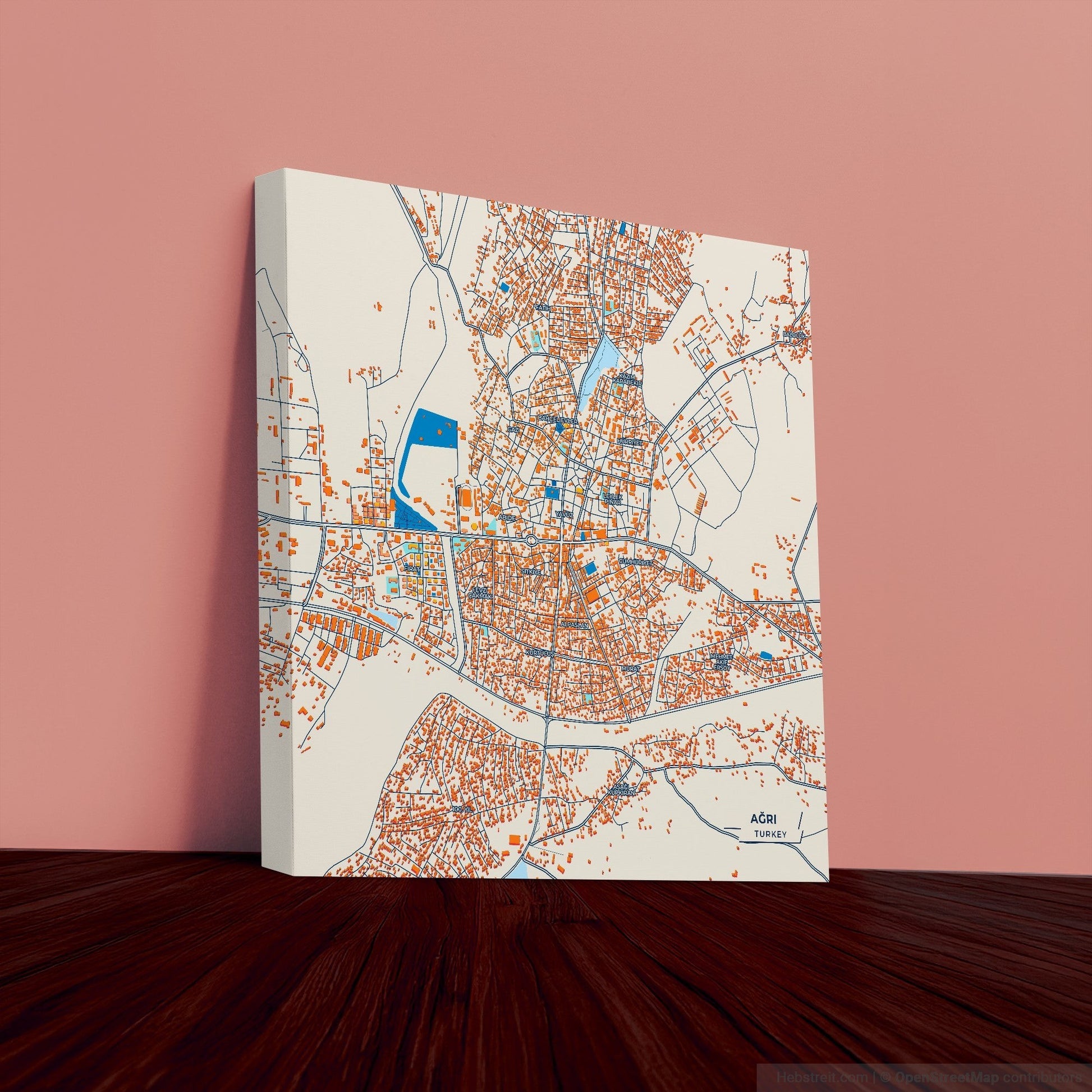Ağri Turkey Colorful City Map Canvas Print