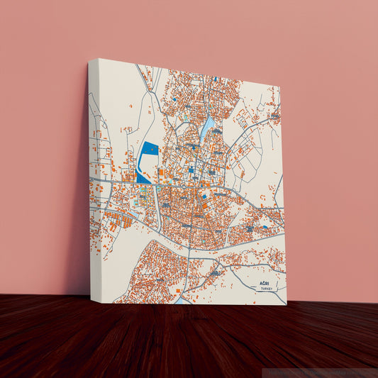 Ağri Turkey Colorful City Map Canvas Print
