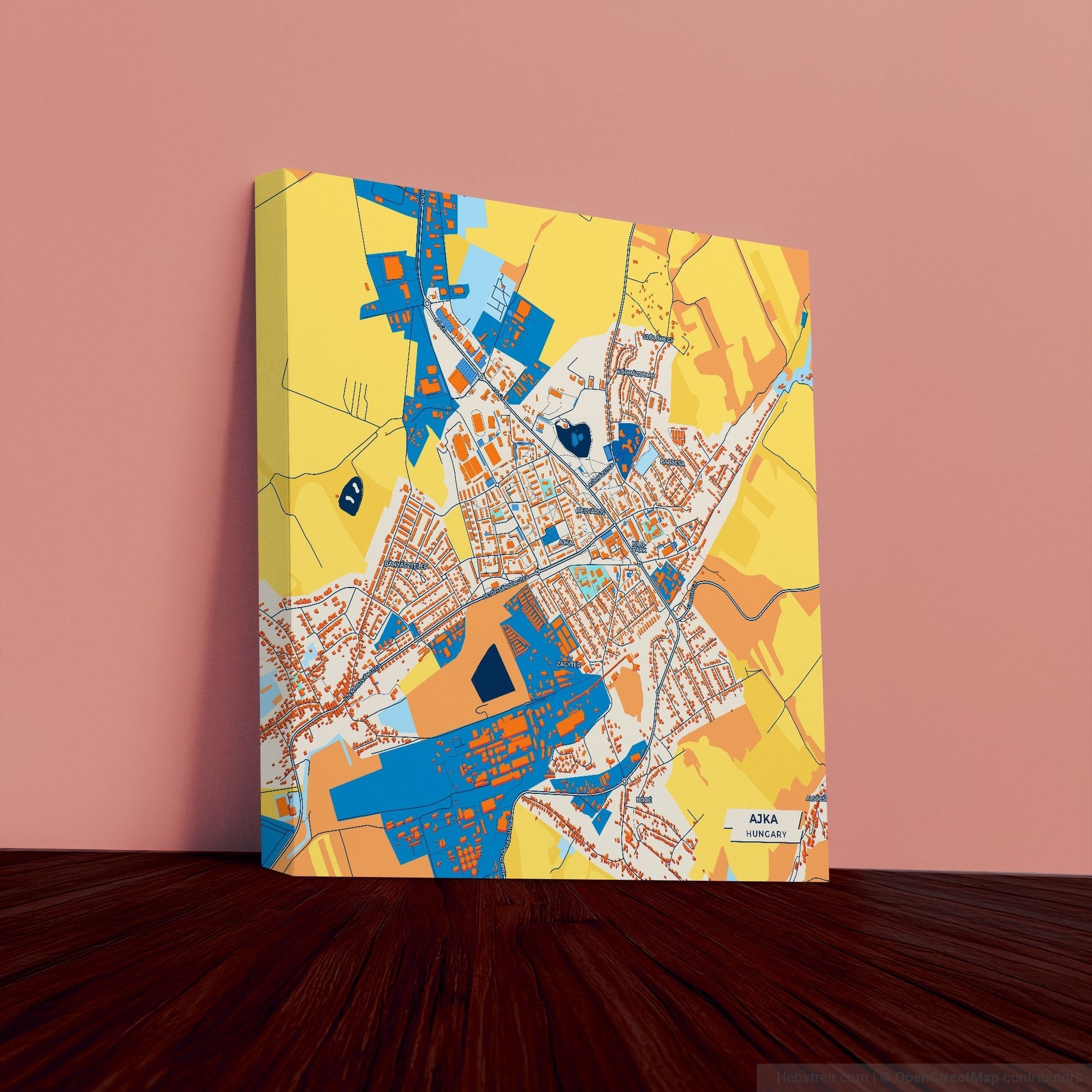 Ajka Hungary Colorful City Map Canvas Print