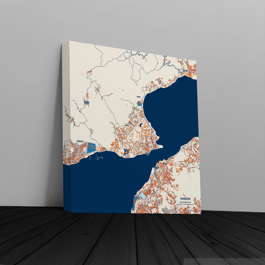 Ambon Indonesia Colorful City Map Canvas Print