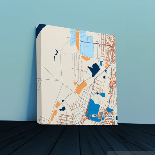 Анжеро-Судженск Russia Colorful City Map Canvas Print